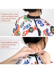 1pc Fun Cartoon Racing Cars Hairdressing Gown, Adjustable Neck, Non-Stick Polyester Fabric, Easy To Clean, Ideal For Barbershop Or Home Use - Multicolor - View 8
