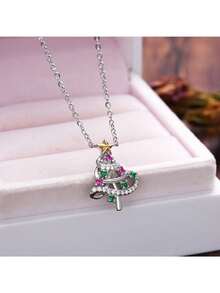 1pc Women'S Elegant Christmas Tree Pendant Necklace With & Snowflake Accents,Year-Round Party & Everyday Jewelry,Christmas Jewelry(No Box)