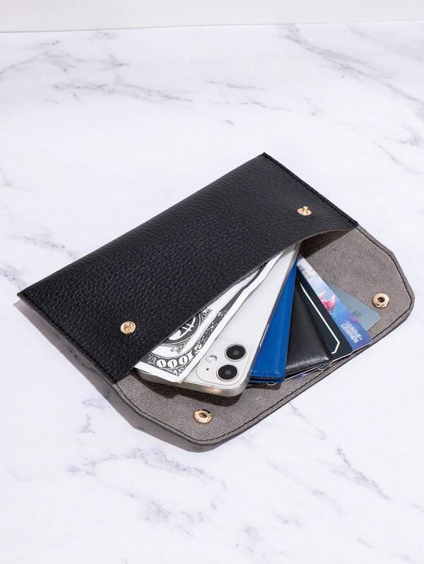 1 pièce Portefeuille long épais en cuir, porte-monnaie, porte-carte d'identité, porte-documents, embrayage unisexe simple grande capacité