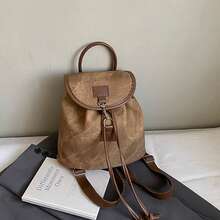 Mini mochila vintage para mujer con detalles marrones y asa superior, mochila informal de moda para uso diario y viajes. - Marrón - Ver 2