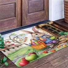 1pc Whimsical Rabbit And Basket Designed Floor Mat – Non-Slip, Stain-Resistant Polyester Mat, Quick-Drying Mat For Kitchen, Laundry Room, Bathroom, Ideal For Easter, Christmas, Valentine's Day, Thanksgiving Decorations, Washable Area Mat - Multicolor - View 6