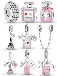 1 PC Silver Plated Touring Plane Camera Tower Perfume Pendant Charm Pendant Ball Suitable For Bracelets DIY Women's Jewelry