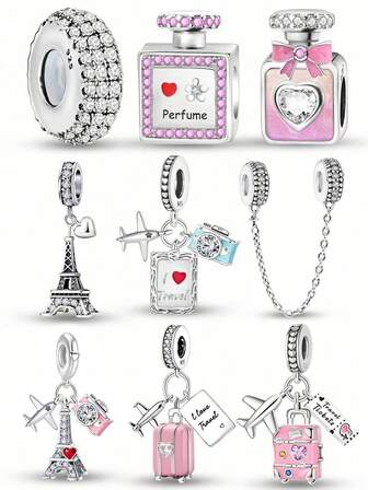 1 PC Silver Plated Touring Plane Camera Tower Perfume Pendant Charm Pendant Ball Suitable For Bracelets DIY Women's Jewelry