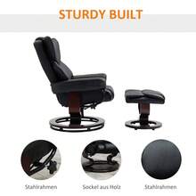 HOMCOM Relaxation Chair With Ottoman, Swivel TV Chair With Reclining Function, Faux Leather, Black (On Site) - 1 - View 7