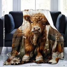 1pc pătură moale cu imprimeu de vaci de munte înalt, pătură de flanel îngroșată antibacterian pentru canapea, pat, sufragerie, călătorie, birou, somn, aer condiționat, cadou ideal pentru ziua de naștere, vacanță, toate anotimpurile