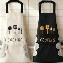 1/2pcs Women Kitchen Print Apron With Hand Wipe Pockets,Big Pocket,Hand-Wiping,Waterproof Thickened Cute For Housework Cooking Baking,Suitable For Chef,Gardener,Baker,Florist,Painter,Barista,Uniforms,Kitchen Stuff,Black And White Printed Apron - Đen và trắng - Xem 18