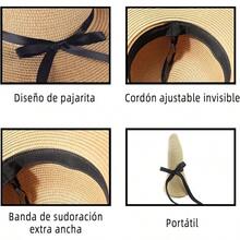 Sombrero para Sol Mujer, Sombrero de Paja de ala Ancha Plegable, Sombrero de Paja Suave Enrollable UPF Ajustable para Verano, Viajes al Aire Libre, Playa, protección Solar.… - Caqui - Ver 6