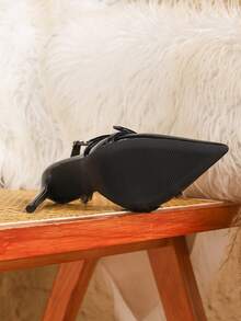 Sexy Fashion Buckle Black Pointed Toe Stiletto Heels, Versatile For Commute, Office, Party, Casual Wear,High Heels - Black - View 4