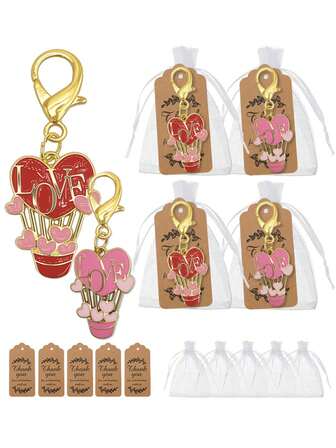 3pcs/Set Love Hot Air Balloon Keychain Gift Set - LOVE Design, With Kraft Paper Tag And Organza Bag, Exclusive Valentine's Day Gift, Suitable For Wedding, Birthday, Valentine's Day, Bridal Shower