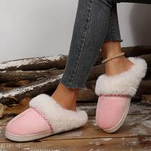 Women's Non-Slip Mute Floor Slippers - Solid Color With Plush Lining - 6652 Hồng - Xem 6