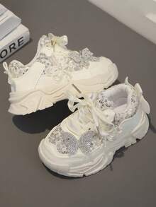 1 Pair Girls' Breathable Mesh Sports Shoes, Girls' Non-Slip Soft Bottom Comfortable Casual Shoes, Convenient Hook And Loop Design - 米色 - 查看 5