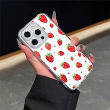 CLEAR  CASE Red Strawberries And Hearts Seamless PatternCompatible With  11 To  17 Models The Cases Lens Protection Function Ensures The Camera Remains Undamaged During Shooting  Guaranteeing Image Quality - Clear - View 1