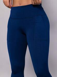 Women's Riding Leggings In Flannel-Lined Spandex With Pockets And High Waist - Blue - View 3