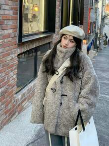 Women Faux Fur Coats - Grey - View 2