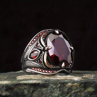 1PC Domineering Business Men's Fashion Wedding Engagement Gemstone Ring Boyfriend Party Casual Accessories Father's Day Birthday Christmas Gift Men's Luxury Jewelry US Size 5-13#