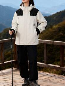 This Outdoor Functional Color-Blocked Windproof And Waterproof Hooded Jacket Is Suitable For A Variety Of Occasions. The Adjustable Hood And Stand-Up Collar Provide Double Protection, Ensuring A Snug Fit Around The Neck And Preventing Cold Wind From Getting In. The Color-Blocked Design Is Perfect For Daily Commutes And Street Style, Easily Creating A Look That Is Both Functional And Eye-Catching. - trắng - Xem 4