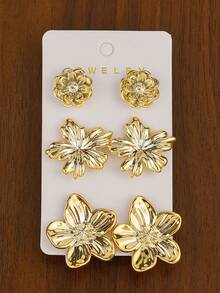 3对-12对/套 时尚经典设计，心形、蝴蝶结、花朵造型镀金耳环，超级可爱 | 简约 | 圣诞节和情人节礼物 - #2金色 - 查看 10