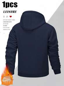 男士户外保暖内衬卫衣外套，休闲时尚，秋冬季 - 藍色 - 查看 3