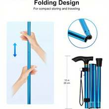 5-Section Folding Ultralight Adjustable Telescopic Trekking Poles, Suitable For Hiking, Walking, And Assisting The Elderly; Durable Mountaineering Accessory; Outdoor Walking Aid. - Blue - View 6
