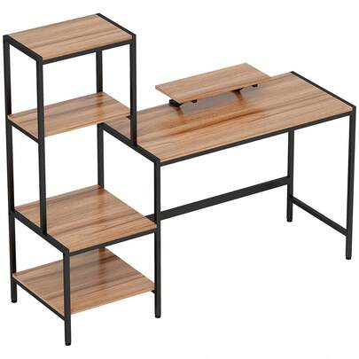 HOMCOM Computer Desk With Monitor Stand, CPU Holder, Office Desk With Printer Shelf, PC Table With 4 Shelves, Modern Design For Home Office, 150 X 48 X 125, Brown