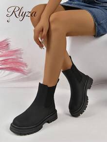 秋冬女士时尚百搭休闲短靴 女士踝靴和短靴，女士靴子 - 黑色 - 查看 3