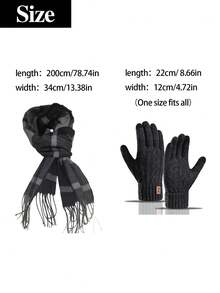 男士英伦风冬季保暖两件套：长款柔软格纹流苏围巾、加厚针织手套，适合日常、商务场合、秋冬季穿着。 - 2pcs-英倫款 - 查看 4