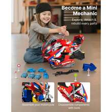 Motorcycle Engine Toy, 25 Pieces, Motorcycle Mechanic Toy With Removable Parts, Lights & Sounds, Simulated Riding & Track Racing, Kids Mechanic Workshop Set For Toddler 3 Years And Up, Red - Red - View 3