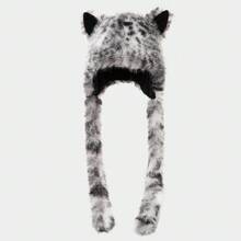 1 Pc New Plush Cute Leopard Print Long Ear Warm Ear Protection Hat With Long Braids Toe Caps - 粉色 - 查看 6