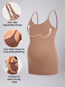 1pc Women Seamless Solid Color Adjustable Strap Camisole Top, Maternity Wear, Comfortable Casual Yoga Cami Tank Top, Suitable For Daily Wear And Yoga