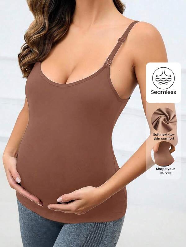 1pc Women Seamless Solid Color Adjustable Strap Camisole Top, Maternity Wear, Comfortable Casual Yoga Cami Tank Top, Suitable For Daily Wear And Yoga
