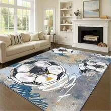 1 Stück Sportthemen Teppich mit Fußball- und Basketball-Mustern, geeignet für Kinderzimmer, Wohnzimmer, Schlafzimmer, waschbar und strapazierfähiger Teppich für Innen und Außen