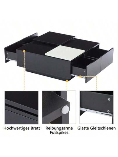 Moderne Square High Gloss Zwart Sofa 75*75*33.5 Cm Slatted Base, Small Sliding Tabletop In Contrasting White, Max. Load Capacity 30 Kg view 7