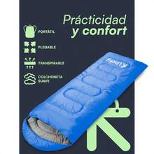 Bolsa de dormir Lincky para exterior, Saco de dormir para camping, Sleeping Bag para aire libre Interior Comoda Color Negro, Azul y Verde - Azul - Ver 3