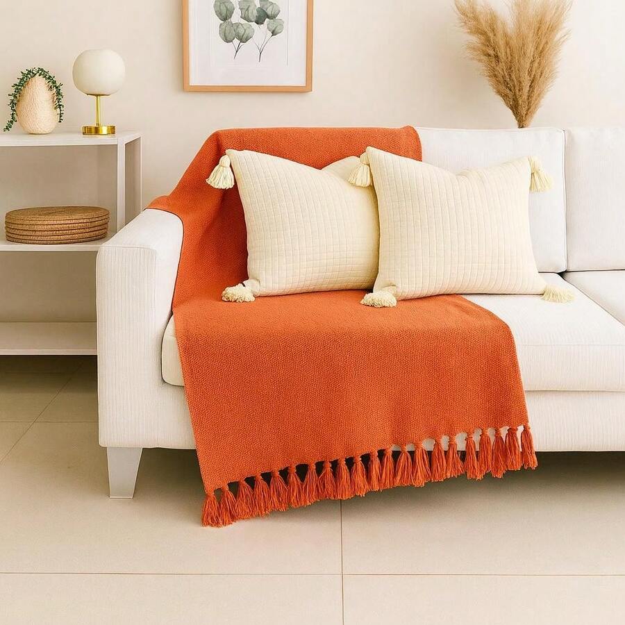 Handmade Decorative Sofa Throw Blanket, XGG Giant Size, Protective Cotton - Orange - View 1