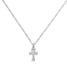 dollrinboy 1 pieza Colgante de collar de cruz Ankh de tono dorado y plateado de acero inoxidable de 14K para mujeres y hombres, con cadena Figaro plana de 3mm, collar de cruz egipcia