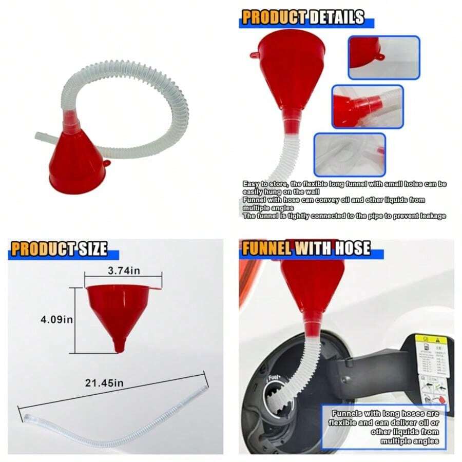 Embudo de combustible de plástico con manguera larga, embudo de aceite de plástico de boca ancha, embudo flexible universal para automoción, gasolina, motor de agua diesel, aceite, gas, combustible,(1PC) - Multicolor - Ver 1