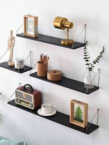 1 PIEZA Estantería flotante para pared para dormitorio|cocina|baño, estantería de madera rústica flotante montada en la pared con soportes invisibles para libros|almacenamiento|decoración - Negro - Ver 5