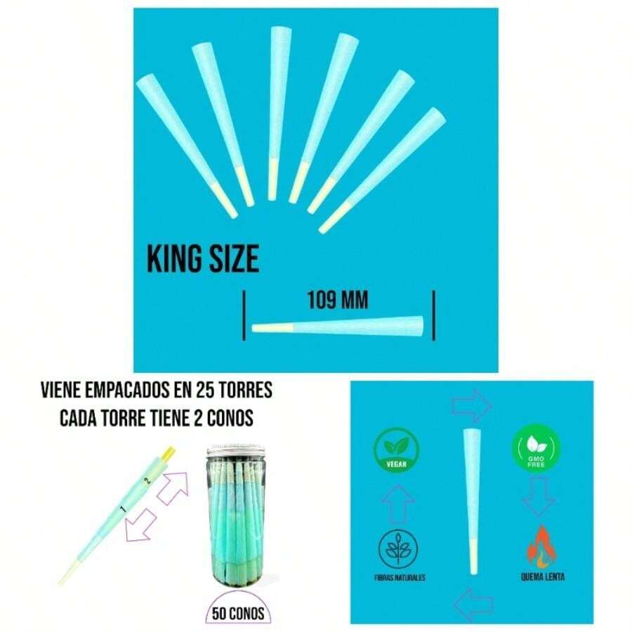 Conos preenrollados 50 piezas Veganos quema Lenta Accesorios para fumar King Size 109 MM Papel para liar MORADO - inicial - Ver 1