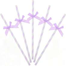 30/50/100 Stück lila gestreifte Papierstrohhalme mit Satinschleifen, geeignet für Babyparty, Geburtstag, Hochzeit, Brautparty, Schmetterlings-Themenparty, Teenager-Übernachtungsparty, Partydekorationen - Violett - Übersicht 4