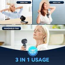 3-In-1 Portable Turbo Fan, 5 Speeds, High Airflow, 3600mAh Rechargeable Battery, USB Charging, Travel Handheld Fan, Suitable For Outdoor And Indoor Use - Handheld, Desk Fan, Neck Fan | Modern Aesthetics | Structure