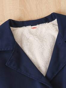 Girls' Fashion Lapel Collar Long Sleeve Fleece Jacket, Versatile Retro New Style Outerwear Coat For Autumn/Winter - Navy Blue - View 4
