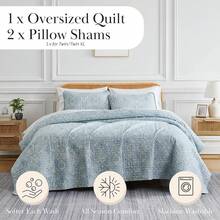Full/Queen Quilt Bedding Set, Microfiber Quilts Queen Size, Coverlet, Stain & Pet Hair Resistant Bedding, Full Size Bedspread With 2 Pillow Shams, Bone, 2025 - 39 - 佩斯利優雅藍 - 查看 2