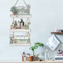 Zestaw 3 rustykalnych, drewnianych dekoracji ściennych do łazienki – postarzane wiszące znaki z motywami "Relaks, Moczenie, Odprężenie", nie wymagają prądu, uniwersalne elementy dekoracyjne do łazienki, łatwe w montażu i utrzymaniu - Wielokolorowe - Zobacz 3