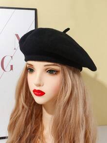 女士秋冬针织保暖法式贝雷帽，适合日常佩戴，礼物 - 紅色 - 查看 3