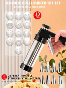 22 Piezas/set Juego De Pistolas De Decoración De Crema Para Pasteles con prensa de 3 en 1 que incluye 13 discos y 8 boquillas, Juego De Máquinas Para Hacer Galletas Con Moldes De Boquillas, Extrusor De Jeringa De Pastelería, Herramientas De Cocina Para Hornear, Máquina Manual Para Prensar A Mano, Herramientas De Bricolaje Para Hornear En Casa - Multicolor - Ver 1