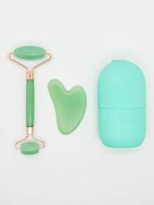 1/2/3pcs Set Ice Face Roller + Stainless Steel Gua Sha Board + Cloth Flannel Bag - Facial Skin Care Ice Roller Set, Facial Massage Tools, Silicone Ice Face Roller, Ice Roller, Stainless Steel Gua Sha Board, For Relieving Face And Eye Puffiness