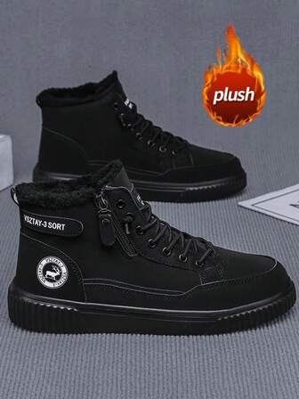 Herrstövlar i hög kvalitet i läder, Nya höst-/vinterstövlar, termiskt foder, tjock sula, ökad höjd, halkfri, slitstark, rund tå, snörning, dragkedja i sidan, plusstorlek 46, herrstövlar, halvhög vad, mode, utomhus, fest, gatustil, herrvandringskängor, läder, vattentät, oljebeständig, herrskängor i läder, utomhus, mode, sport, herrstövlar med punkteringsskydd och krosskydd, ökenstövlar för utomhusbruk, motorcykelstövlar, varma pälskängor ner till -40°C