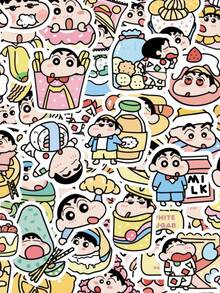A Set Of 50PCS Food Crayon Shin-Chan Stickers, Super Cute Cartoon Character Mixed Diy Notebook Stickers, Waterproof, Suitable For Decorating Mobile Phones, Laptops, Suitcases, Water Cups, Skateboards - Multicolor - View 1