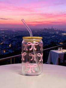 500ml/16.91oz Pink Bow Matcha Tumbler With Straw, Coffee Straw Cup, Hot Chocolate Straw Cup, Bow Lover Straw Cup - Best Gift For Friends!