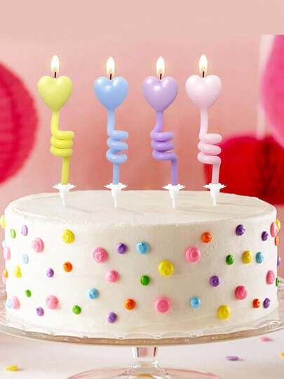 4pcs Macaron Color Star & Heart Shaped Birthday, Anniversary, 1st Birthday Party Cake Decorative Candles